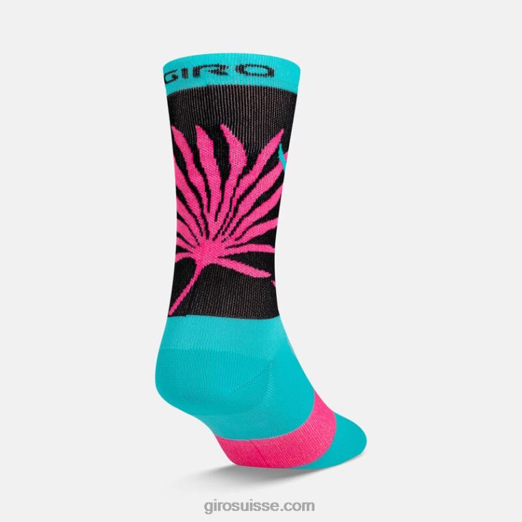 palmiers bleu sarcelle/rose fluo 00N84N798 unisexe chaussette taille haute comp racer Giro